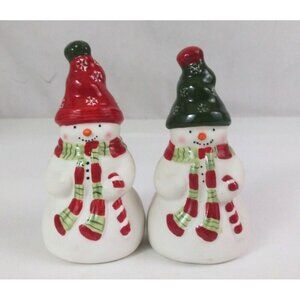 Vintage 1980s Hallmark Red & Green Snowmen 4.18" Salt & Pepper Shakers